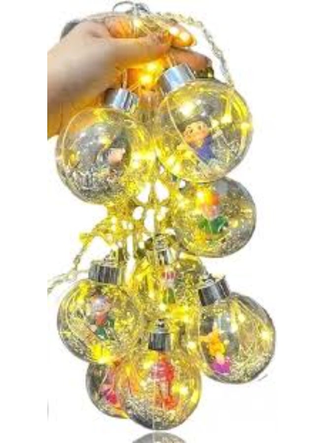 Ramadan character globe light curtain with transparent bulbs—3.5 meters long with warm yellow lighting and baby-warm bulbs. Perfect for decorating your home or balcony with a heart-stealing festive touch - Image 4